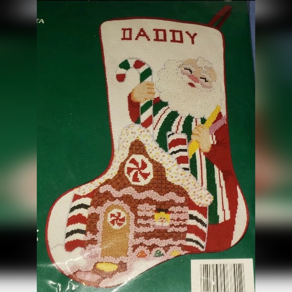 Rare Vintage Needle Treasures "Candyland Santa Stocking" Needlepoint Stocking Ki